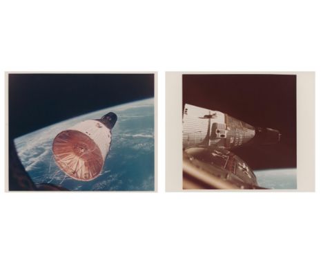 
	
		Thomas Stafford
		Two views of Gemini 7 spacecraft while in Earth's orbit and seen from Gemini 6A, photographed from a d