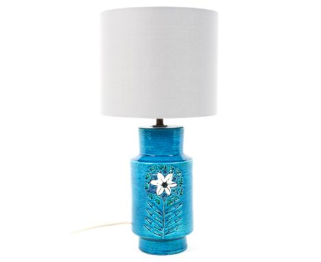 An Aldo Londi for Bitossi 1960's 'Seville' pottery lamp, with incised flower motif, finished in blue, white and green glazes.