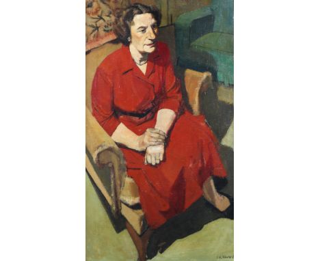 J.K.Howard, portrait of a seated lady, oil on canvas of 'Mrs Wood', signed lower right, circa 1930, in a gilt frame., 55 cm x
