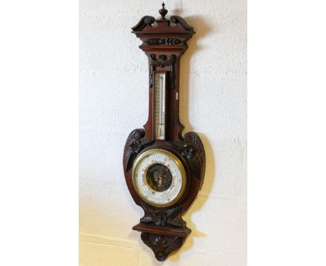 An early 20th century mahogany banjo shaped barometer 95cm x 32cm