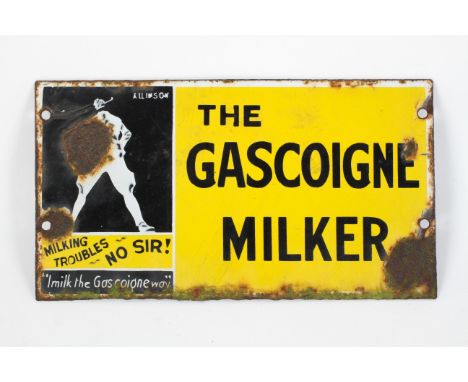 A vintage enamel advertising sign for 'The Gascoigne Milker', 14cm x 25.5cm