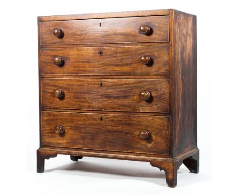 A 19th century mahogany chest of drawers, inlaid with stringing, with four graduated long drawers, on bracket feet, 103.5 cm 