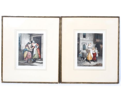 Two 'Cries of London', coloured engravings printed on vellum, after Francis Wheatley R A , 1930', framed (2)