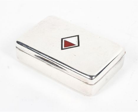 A sterling silver and enamel snuff box with gilt interior, 5.5cm x 3.5cm x 1.5cm 1.20ozt. 