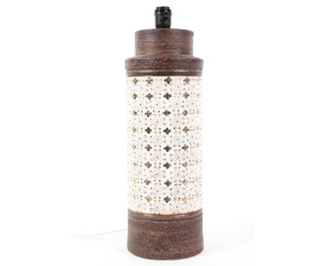 An Aldo Londi for Bitossi 1960's Italian pottery large cylindrical lamp base, in Spagnolo decoration, with a band of repeatin