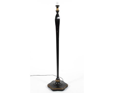 A chinoiserie lacquered floor lamp, of baluster faceted form, on petal shaped base, enriched in gilding, 153 cm high exc. fit