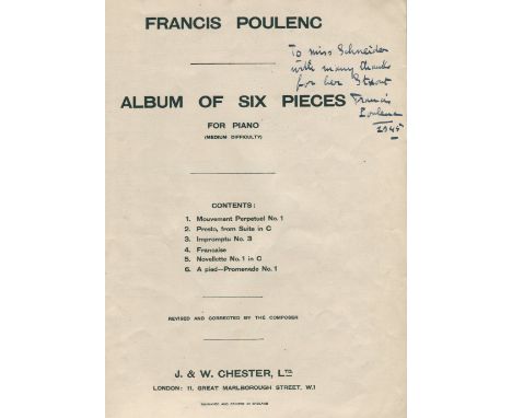 POULENC FRANCIS: (1899-1963) French Composer & Pianist, a member of Les Six. A folio printed piano score entitled Album of Si