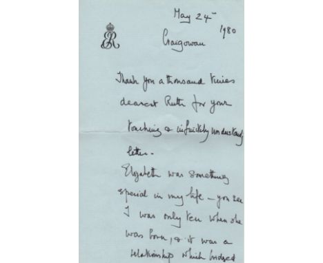 ‘Now there are only the Queen & you who I want to be with….’ ELIZABETH THE QUEEN MOTHER: (1900-2002) Queen Consort of King Ge