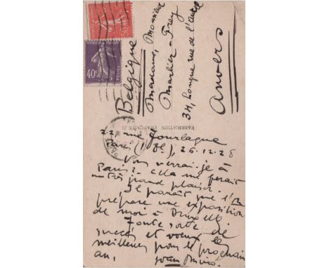 MIRO JOAN: (1893-1983) Spanish Artist. A.L.S., Joan Miro, to the verso of a colour picture postcard featuring an attractive i