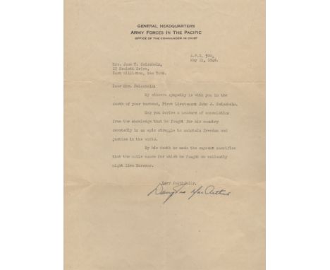 MACARTHUR DOUGLAS: (1880-1964) American General of World War II. T.L.S., Douglas MacArthur, one page, 4to, General Headquarte