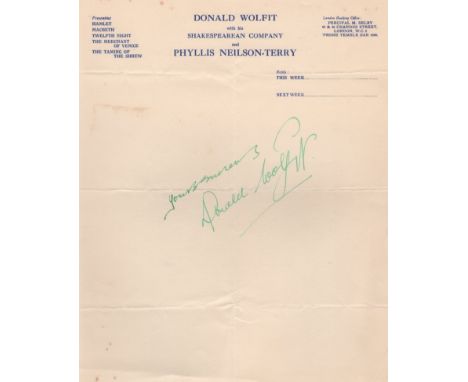ENTERTAINMENT: Selection of signed pieces, letterheads, A.Ls.S., T.Ls.S. etc., by various stage (and some film) actors and ac