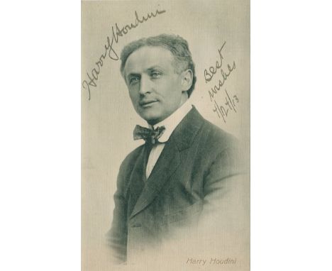 HOUDINI HARRY: (1874-1926) Hungarian-American Magician & Escapologist. A good vintage signed postcard photograph of Houdini i
