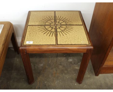 A small teak G-plan design tile topped coffee table, 43cm wide