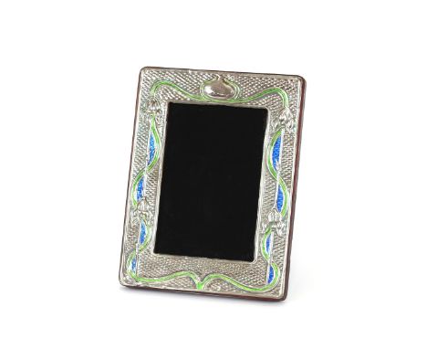 A white metal and enamel decorated easel picture frame 