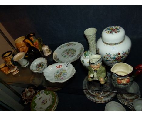 Shelf of mixed china including Aynsley, Belleek etc 