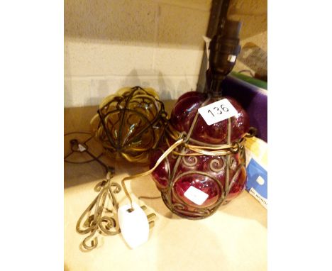 Two blown coloured glass lamp shades