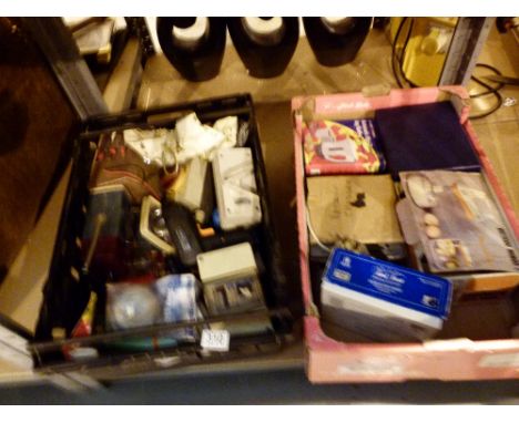 Two crates of mixed tools and electrical items 