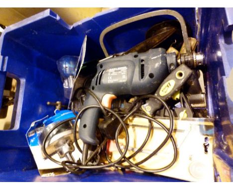 Box of mixed power and hand tools