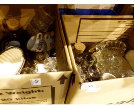 Three boxes of ceramic household crockery and glassware