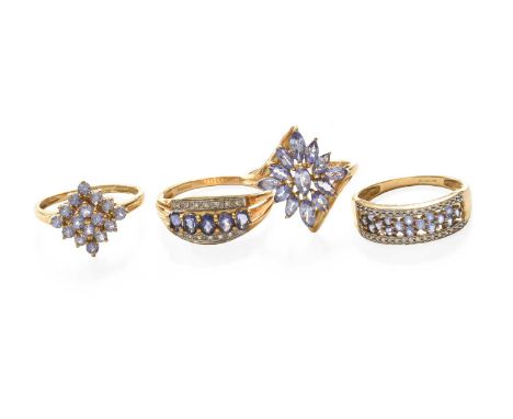 Four 9 Carat Gold Tanzanite Rings, of varying designs, finger sizes R and SGross weight 10.6 grams.