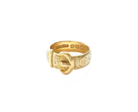 An 18 Carat Gold Engraved Buckle Motif Ring, finger size QThe ring is in good condition, with slight wear commensurate with a