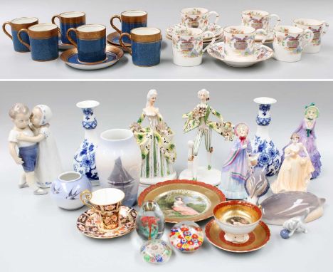 A Collection of 20th century Ceramics, including a pair of Meissen Onion pattern bottle vases, Royal Copenhagen Bing and Grod