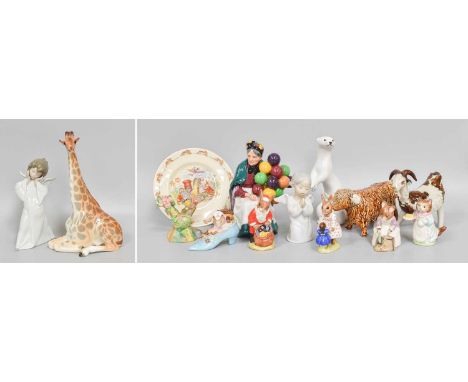 A Quantity of Ceramic Figures and Models, including two Lladro figures (one boxed), a Lomonosov model of a stoat a similar gi