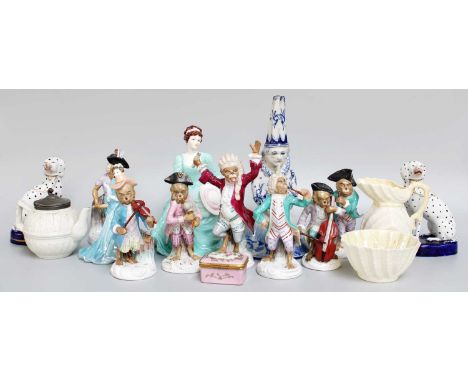 After Meissen, a Set of Seven 'Monkey Band Orchestra' Figures, together with a Delft figural bell, two Coalport figures, a Be