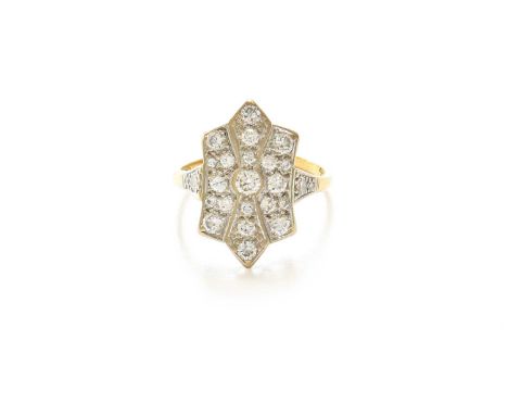 An 18 Carat Gold Diamond Ring, the plaque set throughout with round brilliant cut diamonds, in white claw settings, to diamon