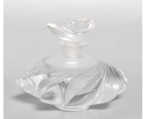 A Modern Lalique Samoa Frosted and Clear Glass Perfume Bottle and Stopper, model No.11312, designed by Marie Claude, signed L