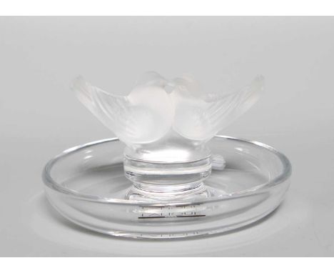 A Modern Lalique Two Colombes Frosted and Clear Glass Astray, model No.10706, signed Lalique (R) France, and labelled 10706, 
