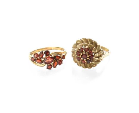 Two 9 Carat Gold Garnet Cluster Rings, finger size SGross weight 8.2 grams.