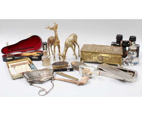 Collectors Items Including, a fountain pen with 14ct gold nib, a pair of Moreau, Paris binoculars, a Rolls Razor set, an Inkw