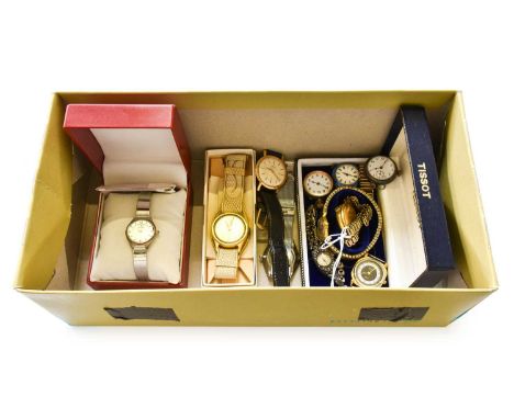 An 18 Carat Gold Waltham Enamel Dial Wristwatch, A Lady's Plated Tissot Wristwatch, with Tissot box, and Nine Other Wristwatc