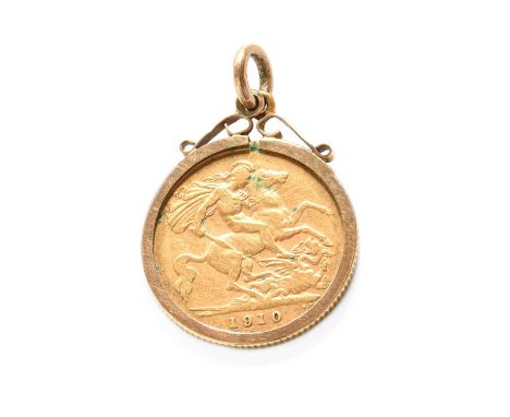 George V, Half Sovereign 1910, loose mounted as a pendant in a 9ct gold mount