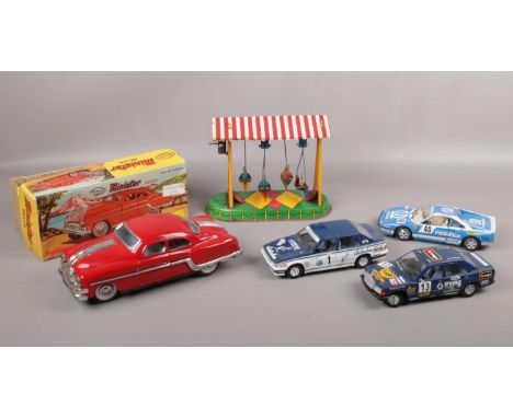 Minister Delux tin plate car in original box, three Burago die cast cars 'Mercedes 190E' 'Ferrari GTO' 'Alfa Romeo 75', and o