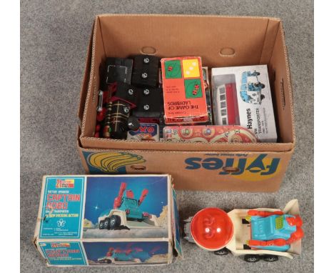 A box of toys including Japanese boxed 21st century space series Captain Robot, Haynes VW Transporter etc.  