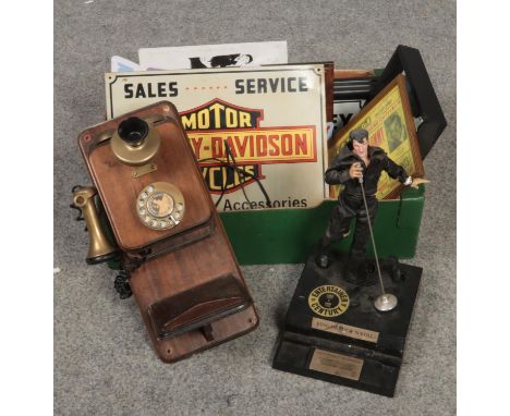 A Elvis Presley Telephone, Vintage Conversation pieces telephone, The Beatles prints and signs etc  