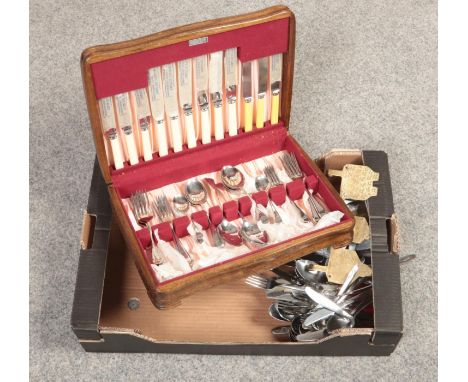 An electroplated six piece cutlery set, by Redge Sheffield in a wooden canteen, to include loose cutlery  