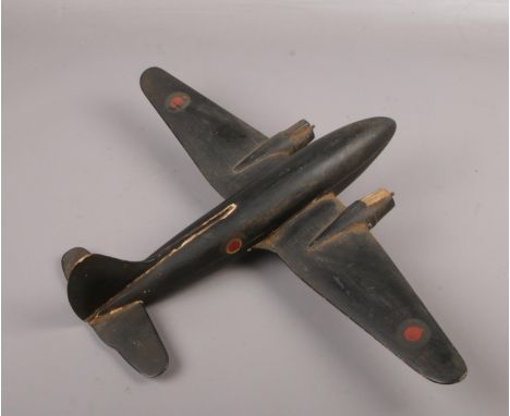 A World War 2 painted wooden Aircraft recognition model, possibly a Bristol Blenheim, 46cm wide. Loss to the engines. Some pa