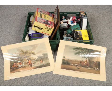 Two boxes of miscellaneous, Mettoy Belphone, Rington's Ceramic Morris Minor, Wesco Wallace &amp; Gromit Anti Pesto SWAT team 
