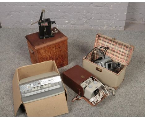 Three cased projectors, to include Pathescope Ace, and Noris, along with a Uher Universal 5000 tape recorder.  