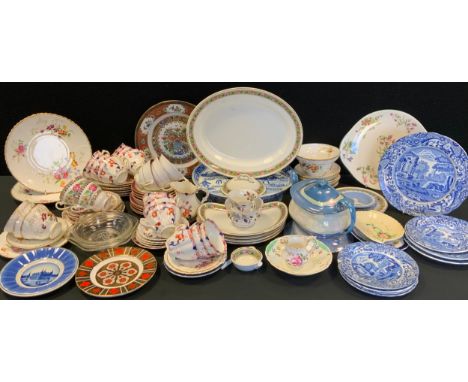 Ceramics - Royal Crown Derby posies;  Carltonware leaf dish;  Spodes Italian part tea set;  Victorian part tea set others lat