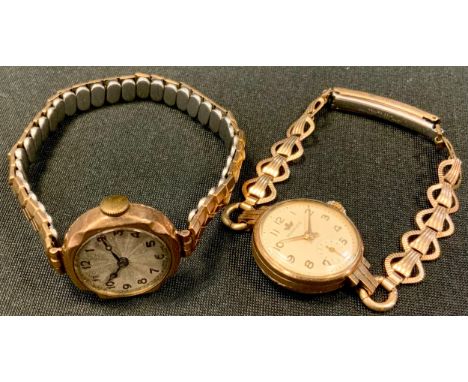 A Marvin 9ct gold cased lady's wristwatch, mechanical 320 17 jewel movement, Dennison case, Birmingham 1956, gold plated brac