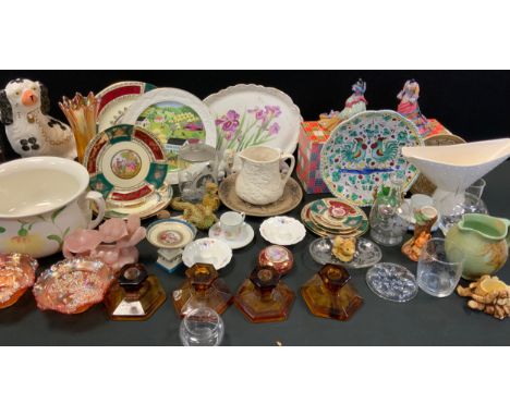 Ceramics - Limogue plates, miniature comport,  trinket box etc;  pair of Poole Ophelia pattern candle holders;  Hornsea Studi