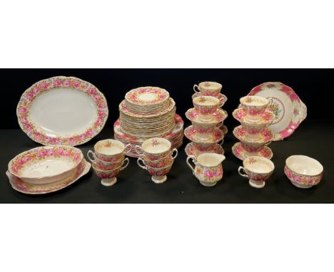 A Royal Albert Serena pattern dinner and tea set inc meat plate, dinner, side and dessert plates, cups, saucers etc, part sec