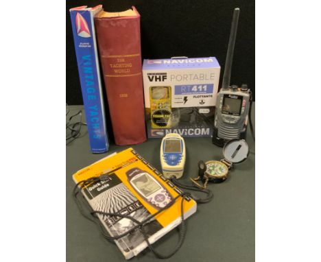 A Navicom portable VHF maritime radio, RT411, boxed;  others Cobra Marine, MR HH330;  Sportrakpro marine Magellan;  Yachting 