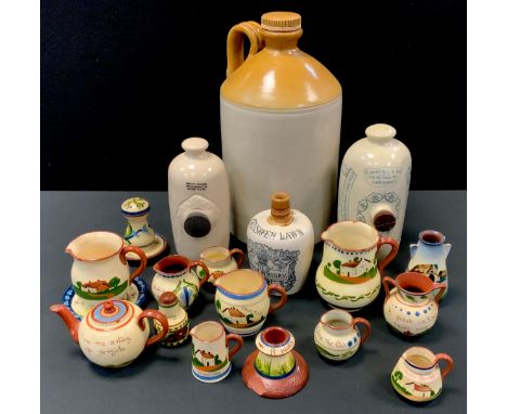 Torquay Mottoware & Advertising - match striker,  jugs,  hat pin stand, tea pot etc;  Cruiskeen Lawn (Mitchell's Irish) salt 