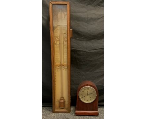 A late Victorian Admiral Fitzroy oak cased barometer, 99.5cm long (missing fluids);  a domed mahogany mantel clock, silvered 
