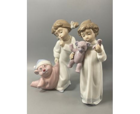 2x Nao by Lladro figures to include 2 kids with teddies 